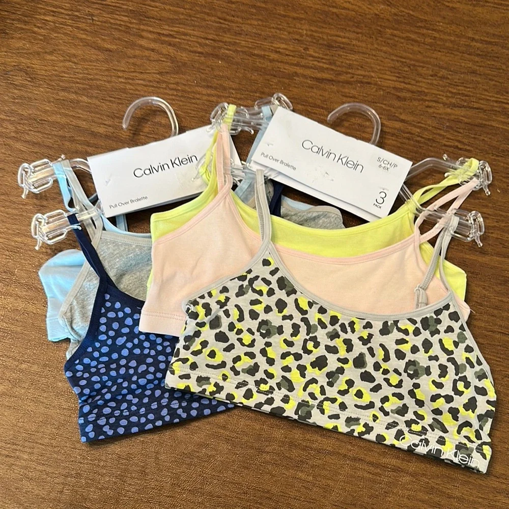 🎀 Calvin Klein Girls Bralette Bundle 2x 3-Pack Size S 6/6X NWT
